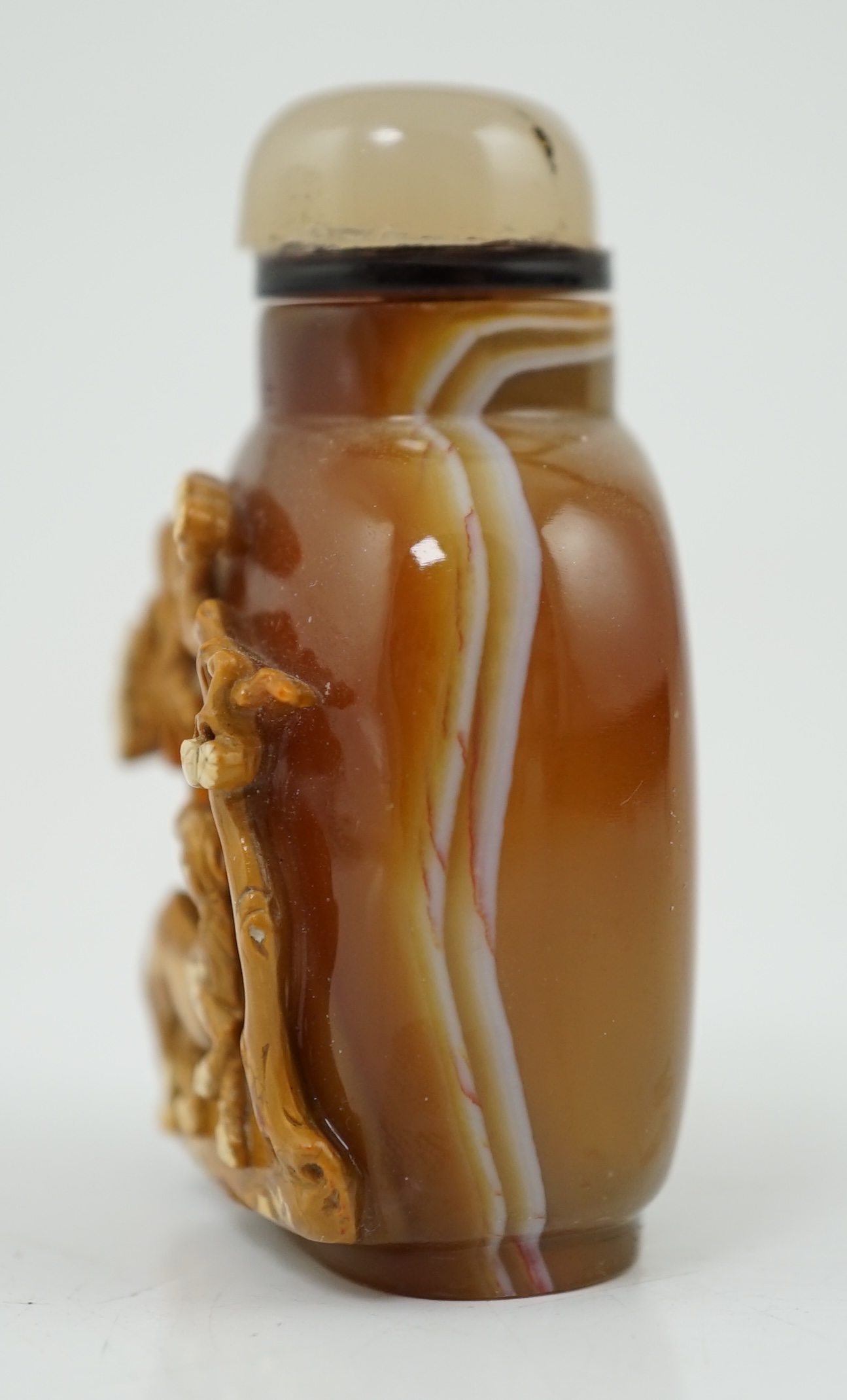 A good Chinese cameo chalcedony 'horse and monkey' snuff bottle, 19th century